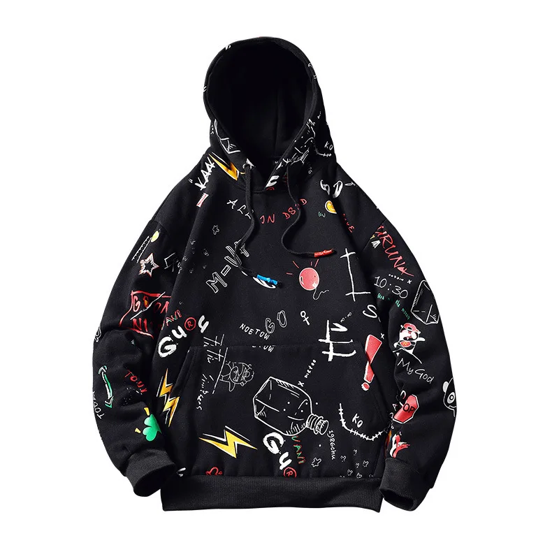 

Japanese Anime Graffiti Print Hooded Sweatshirts Streetwear Hip Hop Harajuku Casual Pullover Hoodies Mens Fashion Tops hoodie