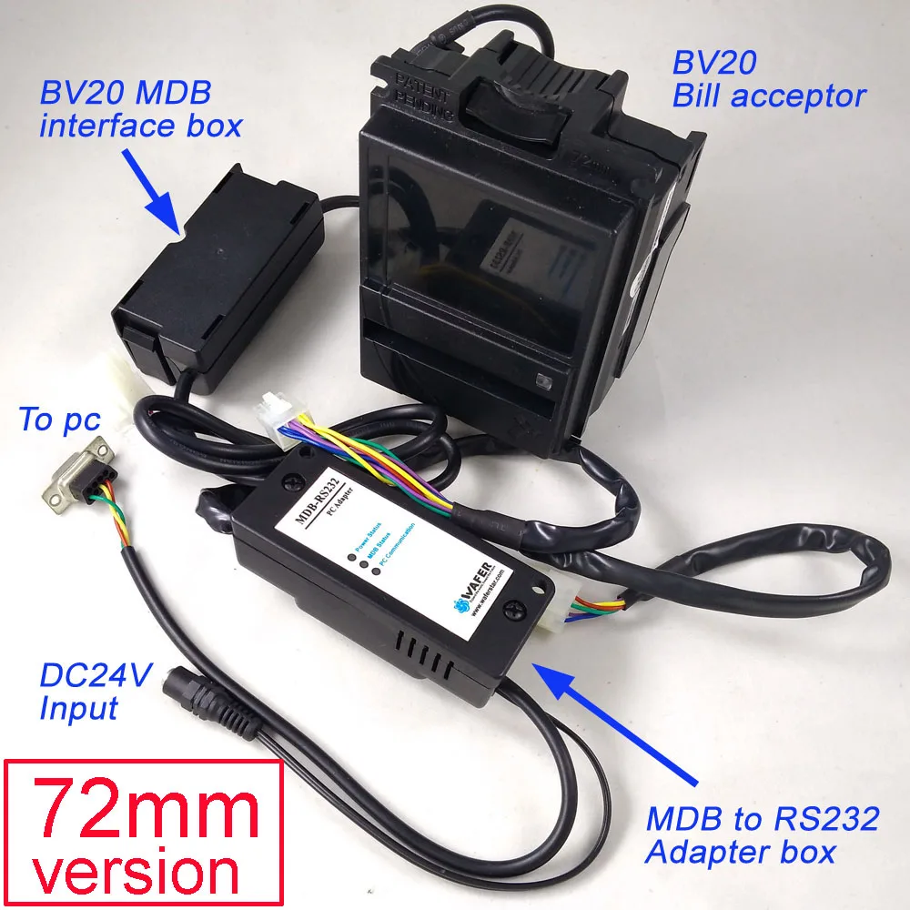 

Economical MDB-R232 With 72mm version BV20 bill acceptor for MDB development kits / BV20 Bill Validator plus MDB to PC adapter