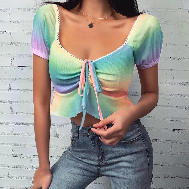 2020 сексуальные женские укороченные топы повседневные майки на шнуровке с