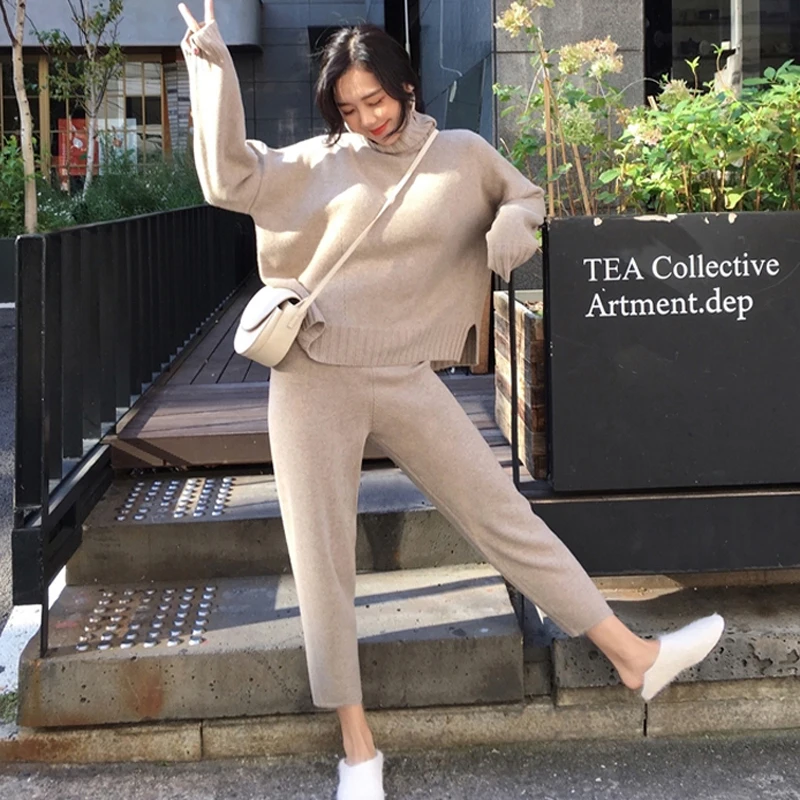 Женский трикотажный комплект из 2 предметов Повседневный свитер и брюки с
