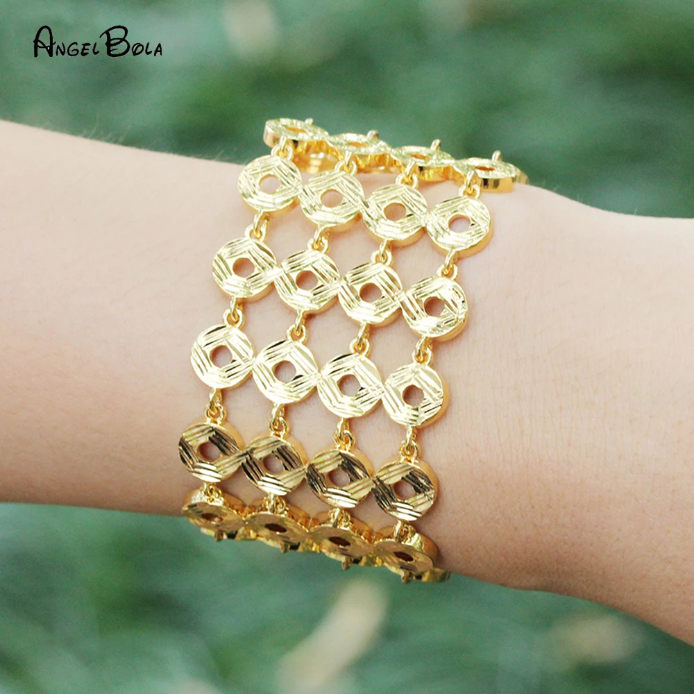 

Indian Jewelry Charm Bracelets for Women Top Quality 18K Gold Plated 3.6cm Wide Bracelet Middle Eastern Luxury Couple Jewelry