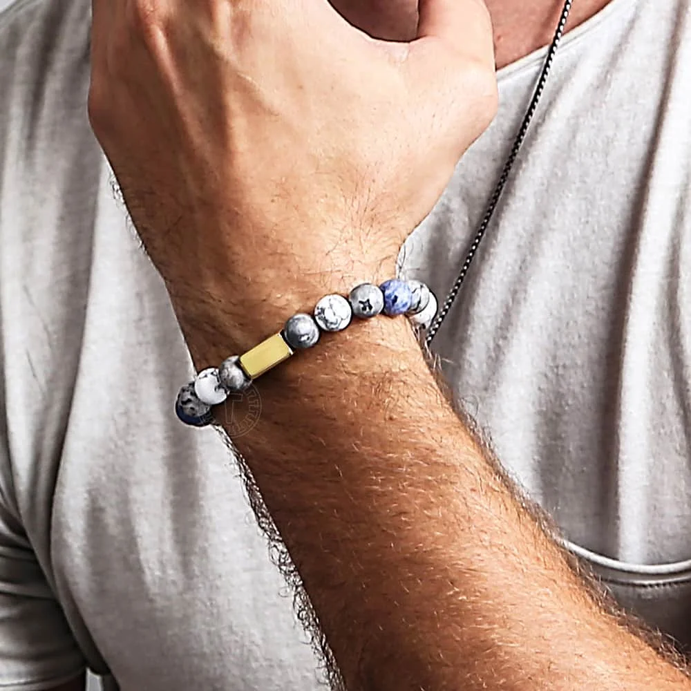 Женские и мужские браслеты 10 мм натуральный камень орлиный глаз Гравировальный ID