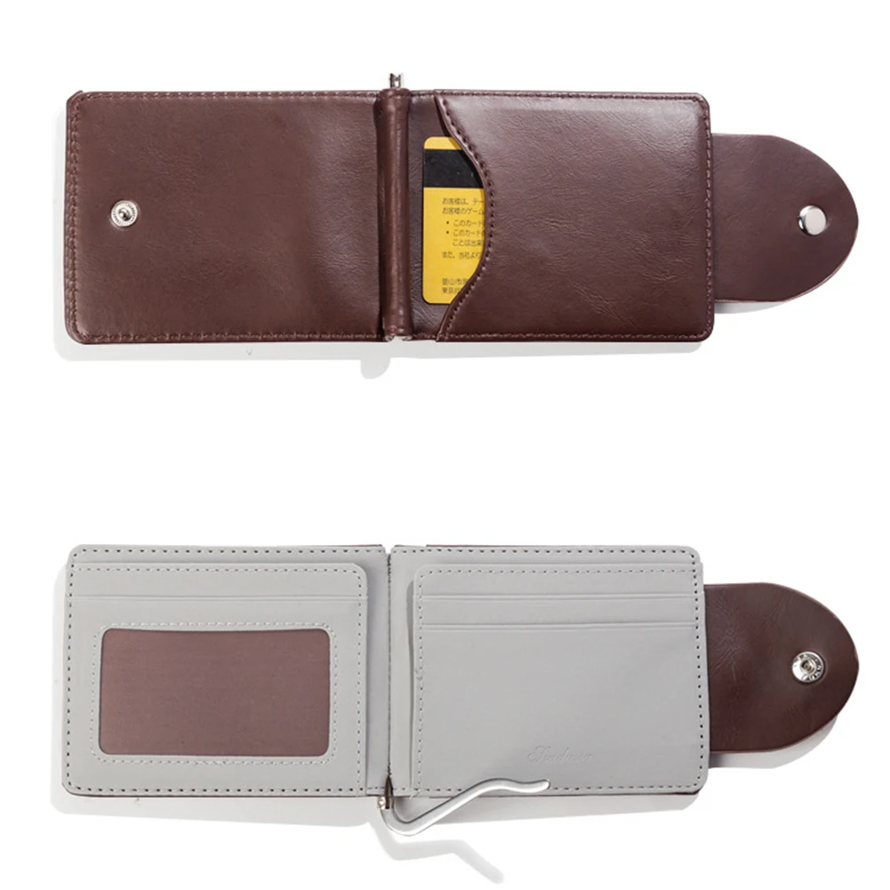 Короткий кошелек для мужчин металлический кожаный тонкий бумажник с зажимом