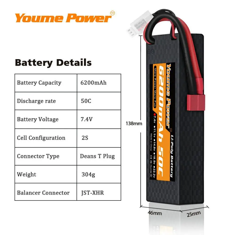 твердый чехол youme lipo battery 2s 74 v 6200mah trx ec3 t для traxxas 11