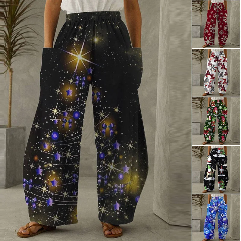 

Винтажные повседневные свободные брюки с карманами и принтом гномов для женщин и мужчин на Рождество