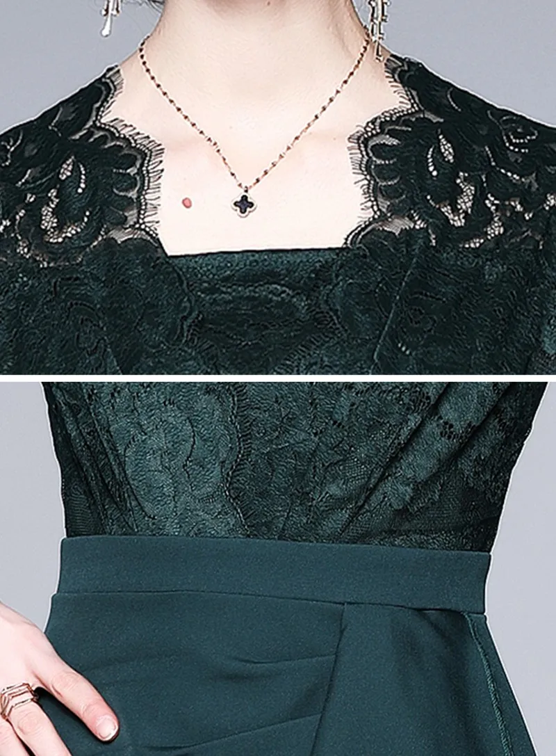 

2021 spring summer Elegant Temperament Women High Waist long Sleeve ruffled lace stitching Casual dress