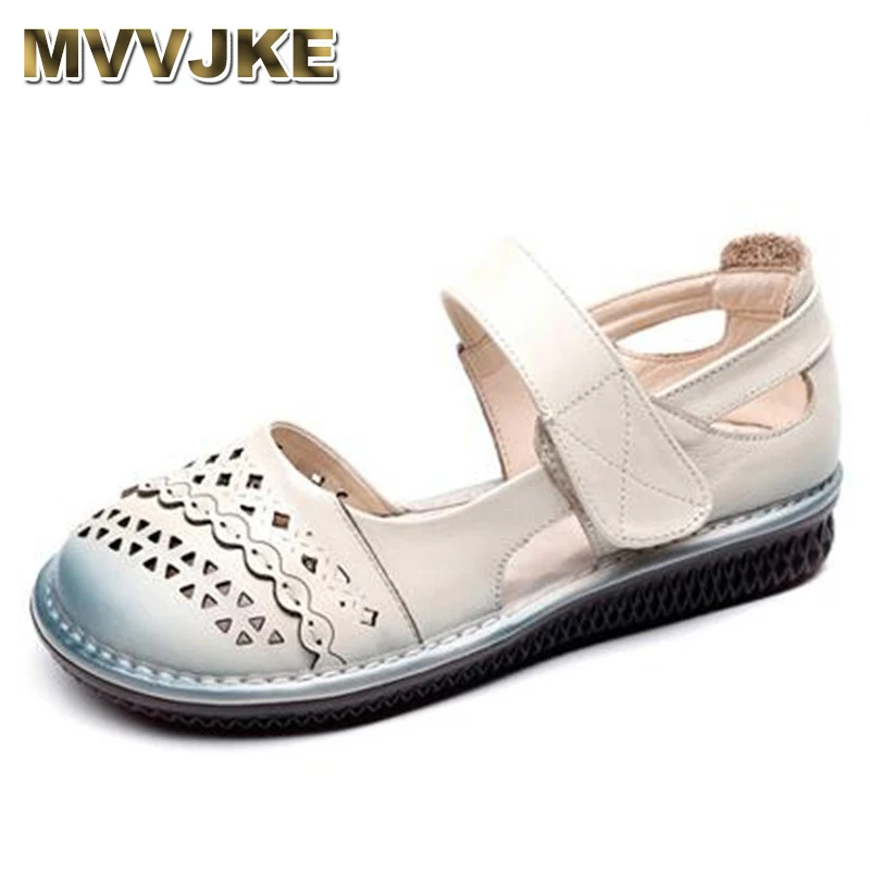 

MVVJKE/Летняя обувь для женщин; Кожаные сандалии-гладиаторы; Женские однотонные босоножки из натуральной кожи с круглым носком; Sandalias Mujer