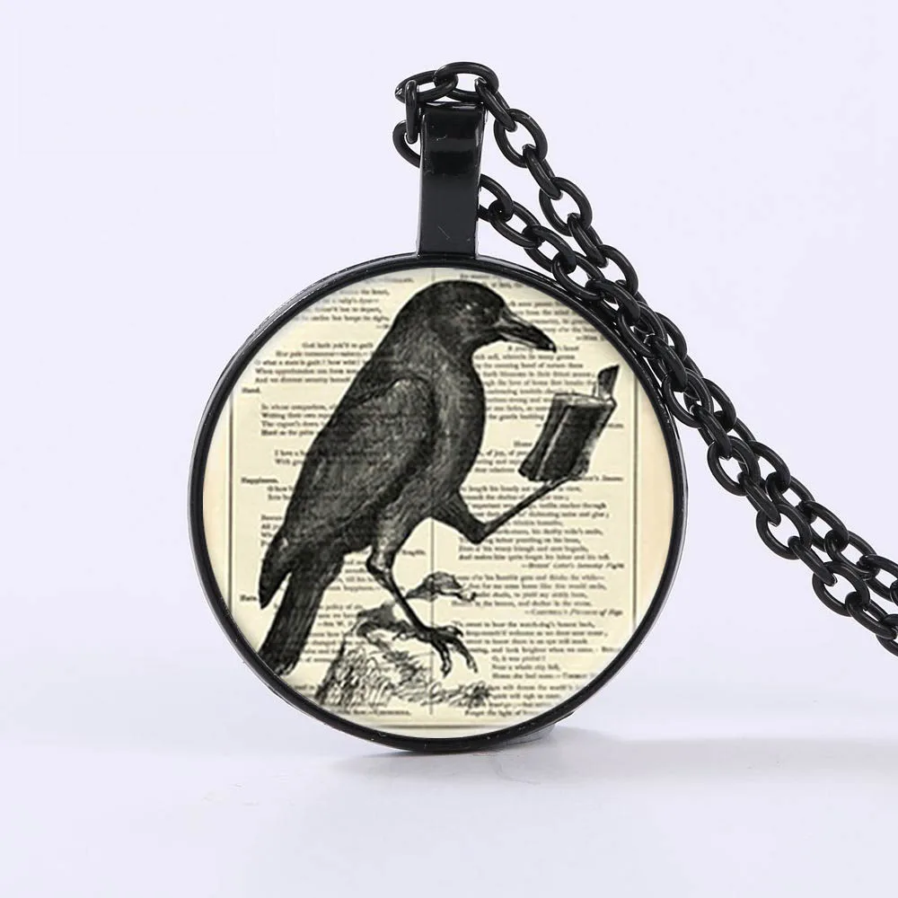 Винтаж ожерелье с воронами ворона для чтения книг изображение стеклянный