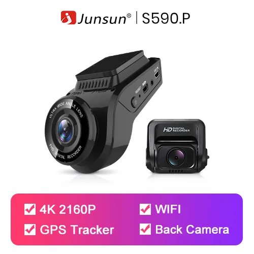 With WiFi with GPS Junsun S590 WiFi 4K видеорегистраторы автомобильные Ultra HD 2160P 60fps gps ADAS авторегистратор камера рекордер sony 323 камера заднего вида 1080P ночное видение - Название цвета: With WiFi with GPS