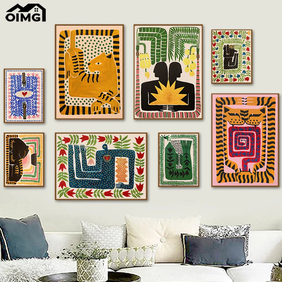 

Ancient Egypt People Tiger Snake Leopard Poster Abstract Painting Love Heart Hand Canvas Prints Picture Home Livingroom Decor