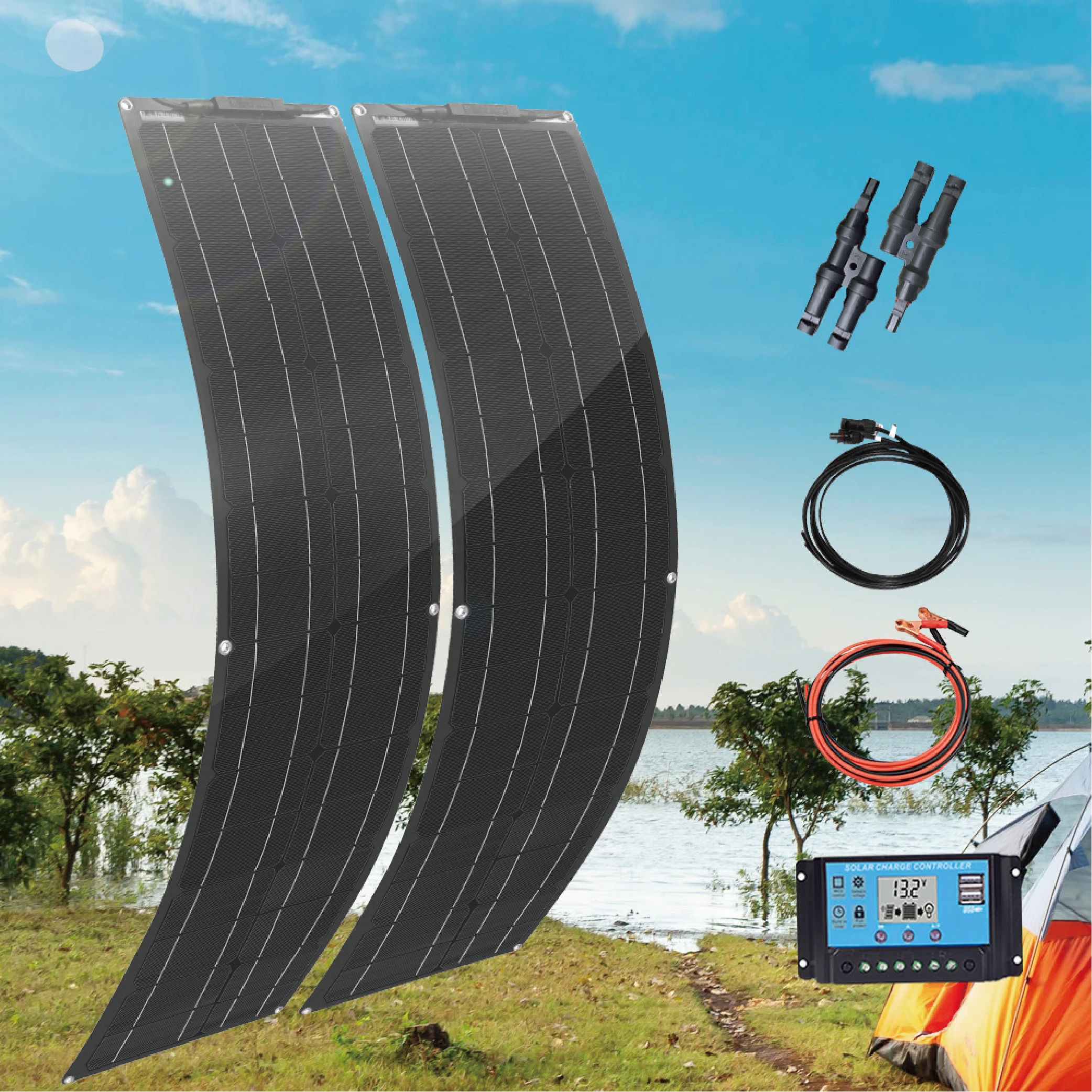 12V 24V Flexble Панели солнечные комплект 100 Вт 2 шт. 50w 16v с контроллером