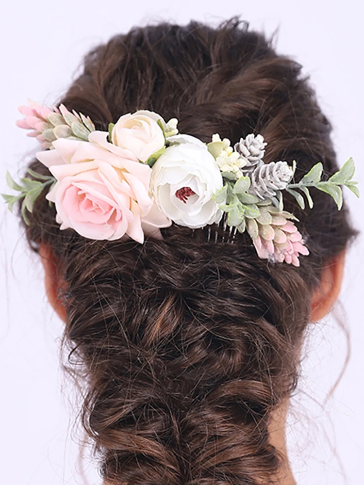 Нарядная расческа для волос с розовым цветком свадебные аксессуары шикарные