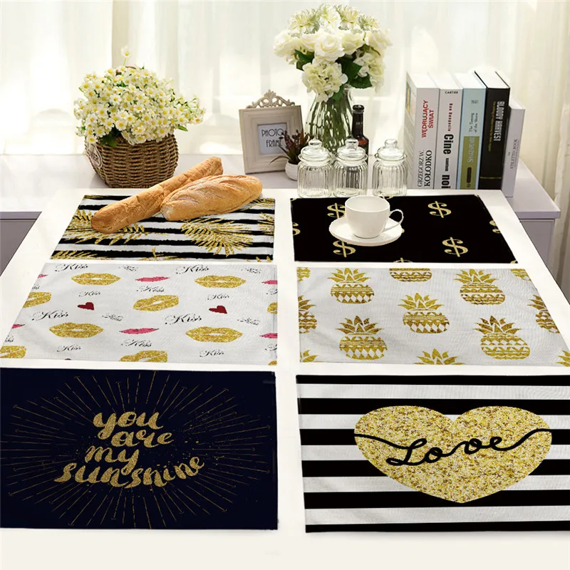 

Stripes Geometric Table Napkin Golden Black Placemat Fashion Table Mat for Wedding Kitchen Decor Placemat Dining Accessories