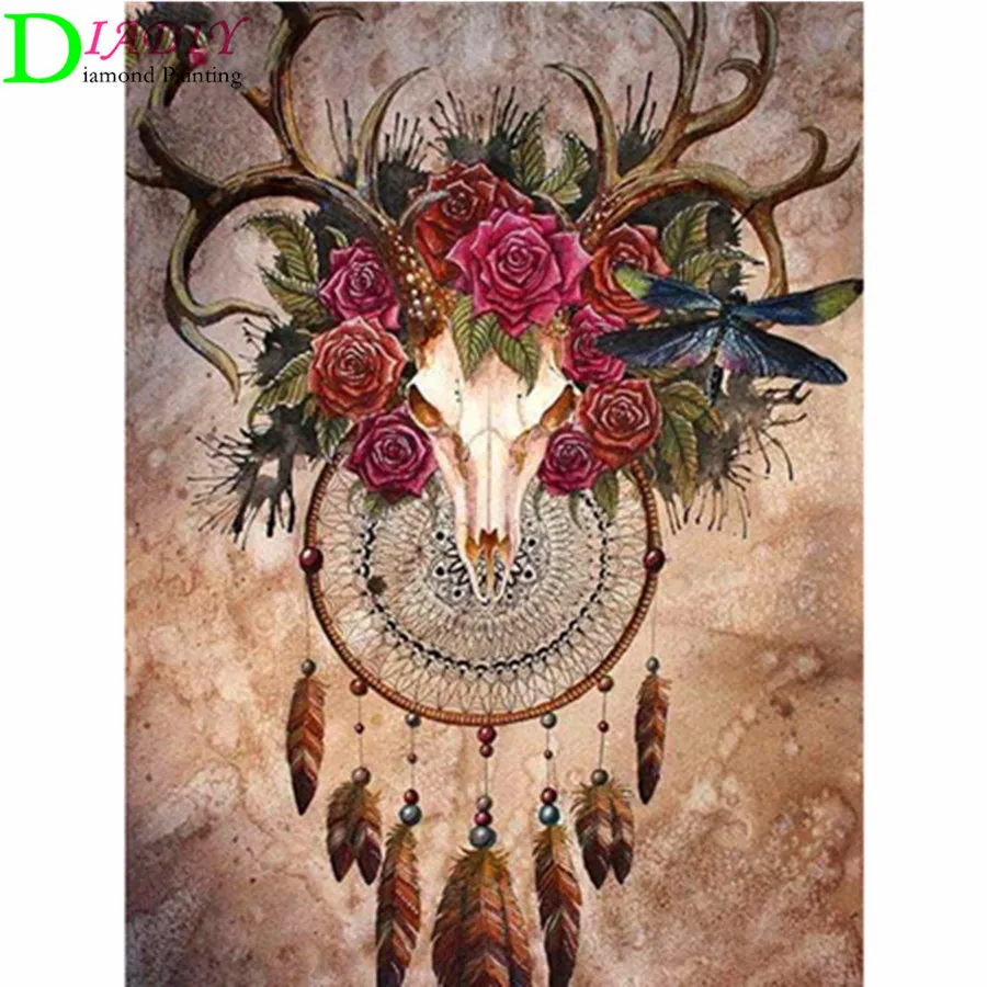 

5D полноразмерная Алмазная картина «сделай сам», Ловец снов с колокольчиком ветра снов, украшение для дома, вышивка стразы, мозаика, набор дл...