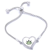 maple hemp leaf heart aroma locket zircon bracelet stainless steel adjustable perfume aromatherapy oil diffuser crystal jewelry