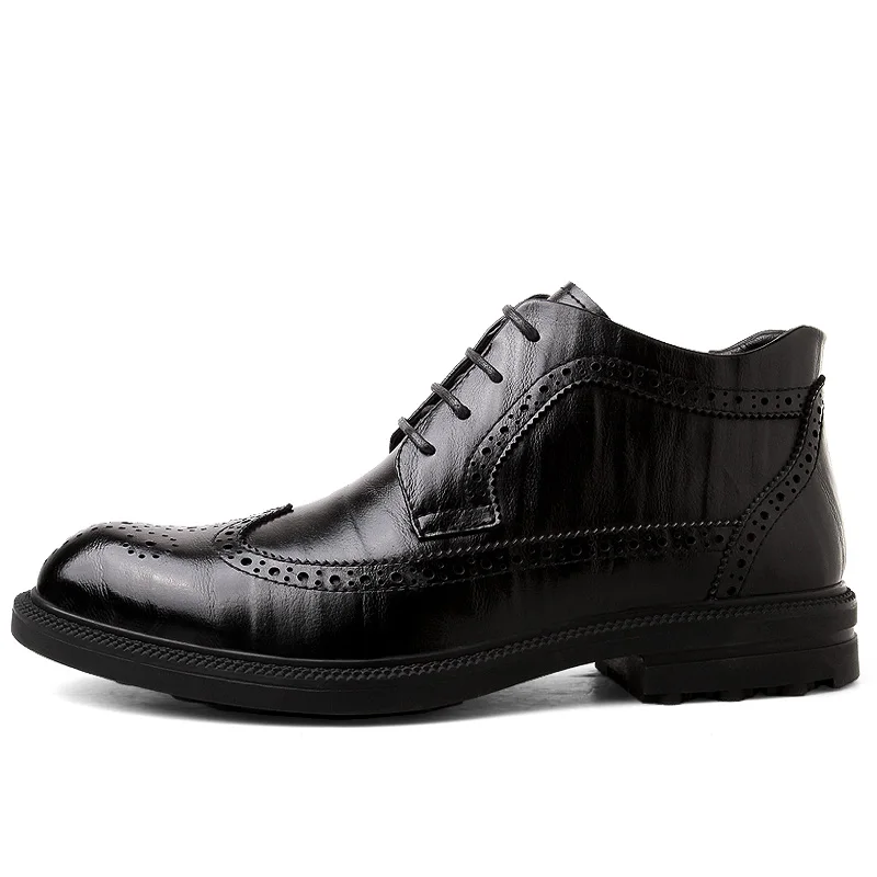 Black boots Мужские ботинки из натуральной кожи; Зимние ботильоны; модная обувь; модельные ботинки с перфорацией типа «броги» на шнуровке; Высококачественная винтажная Мужская обувь; Брендовая обувь - Цвет: Black boots