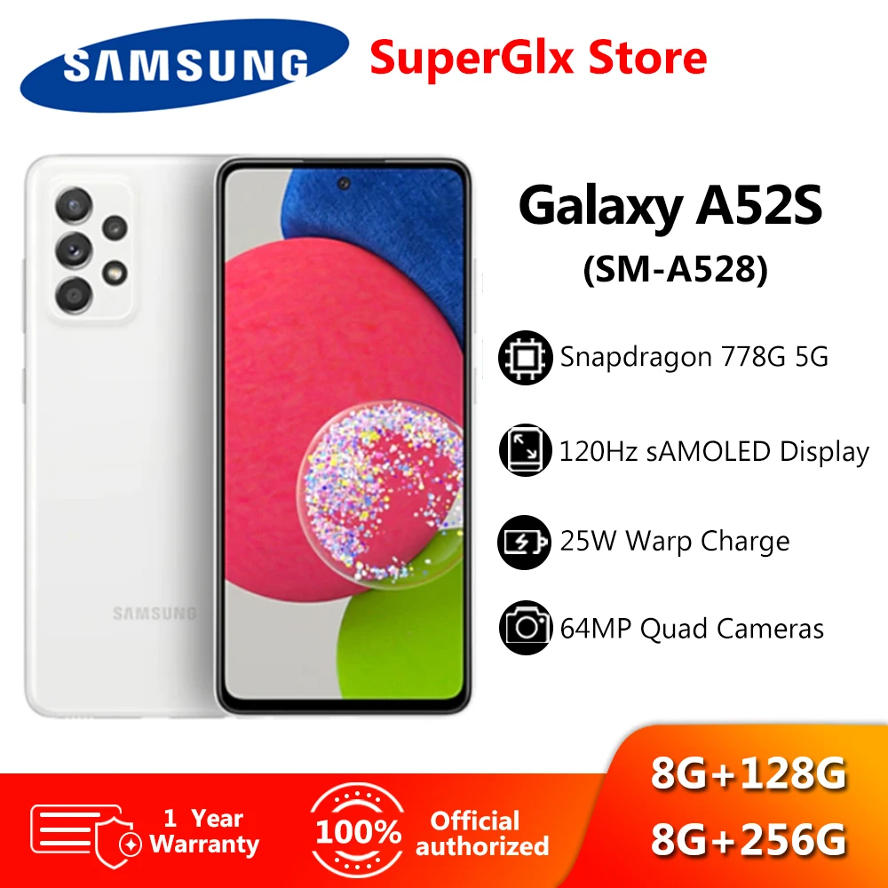 New Samsung Galaxy A52s SM-A528 5G Smartphone SDM 778G Processor 120Hz FHD+ sAmoled Display 12 Band Support 4500mAh Mobile Phone