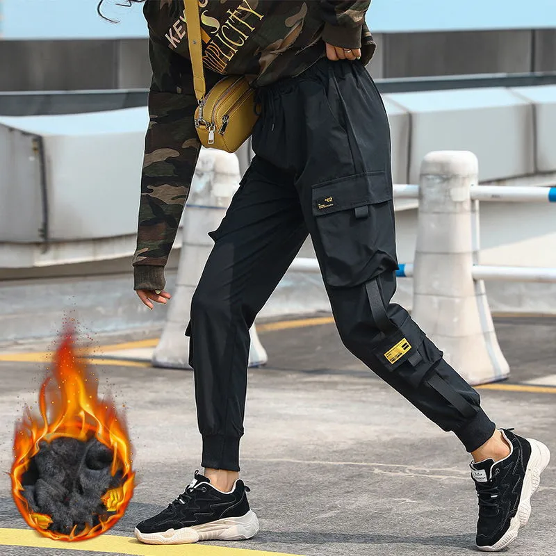 Зимние флисовые брюки карго Модные свободные утепленные спортивные шаровары
