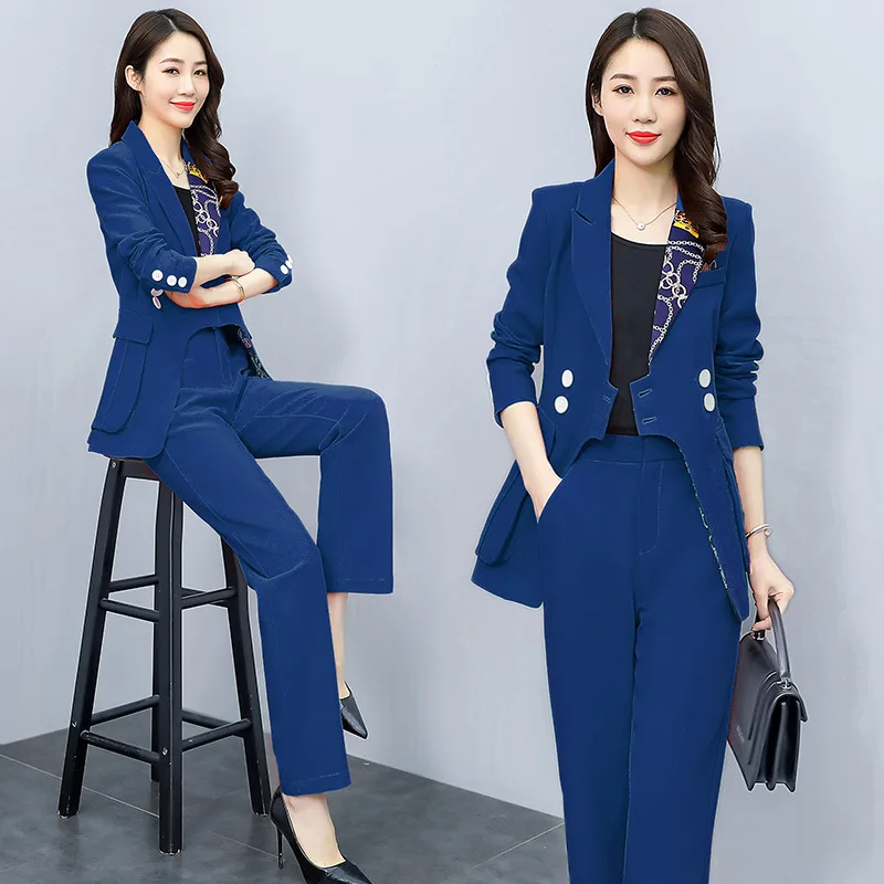 

New Spring Work Casual Pant Suits OL 2 Piece Set for Women Business Pant Suit Set Slim Blazer And Pencil Pant Office Lady Suit