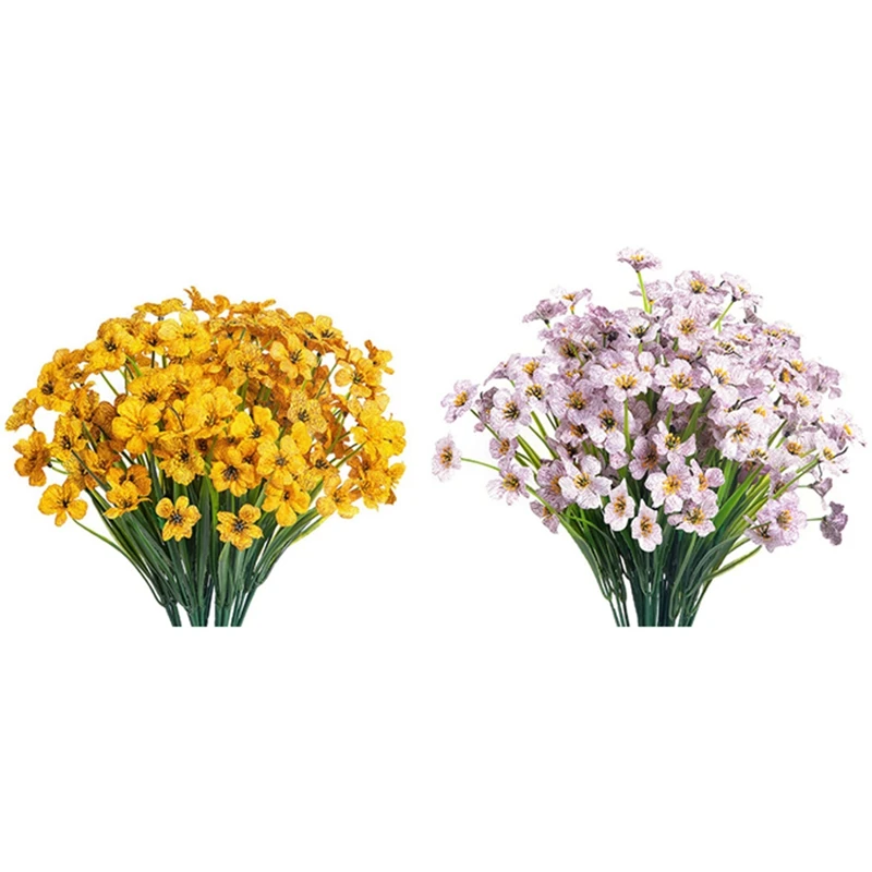 

30X Artificial Flower Outdoor Artificial Flower Artificial Plastic Plant Garden Porch Window Box (White&Yellow)