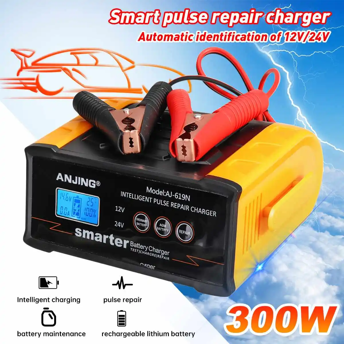 Smart Battery Charger 12V/24V Automotive Battery Charger 300W 30A Trickle Smart Pulse Repair For Car Truck Boat Motorcycle