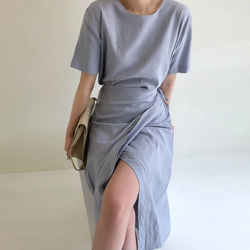 2020 летнее корейское шикарное минимализм элегантное дымчатое голубое тонкое