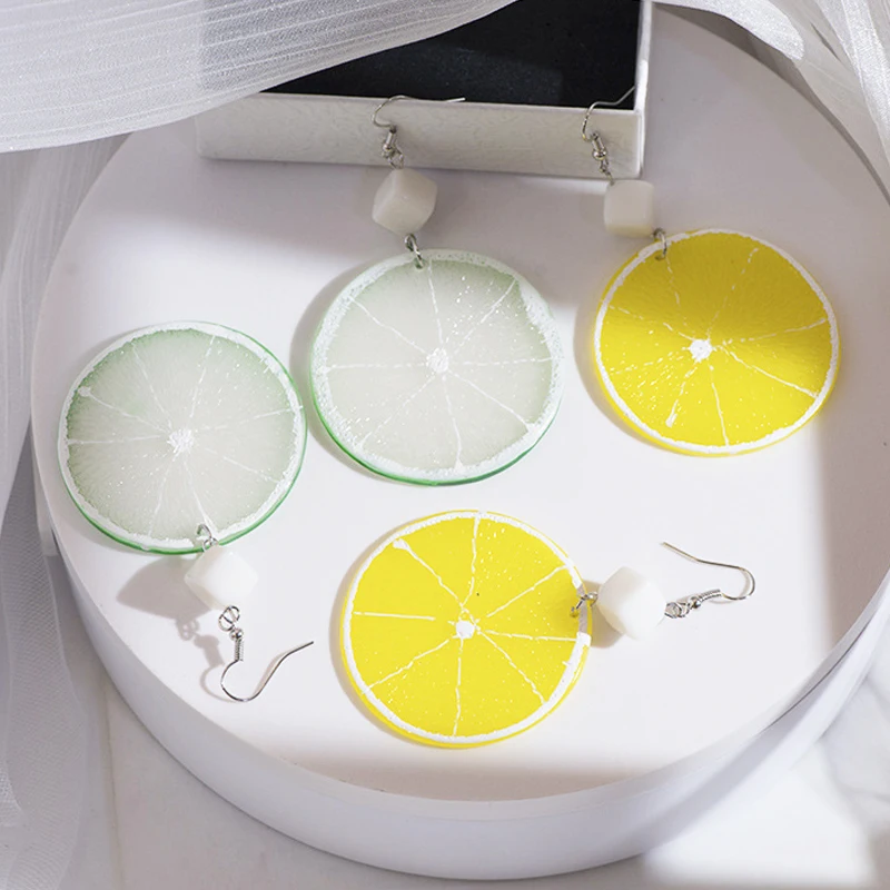 Уникальный дизайн милый рисунок плодов лимона висячие серьги в Корейском стиле
