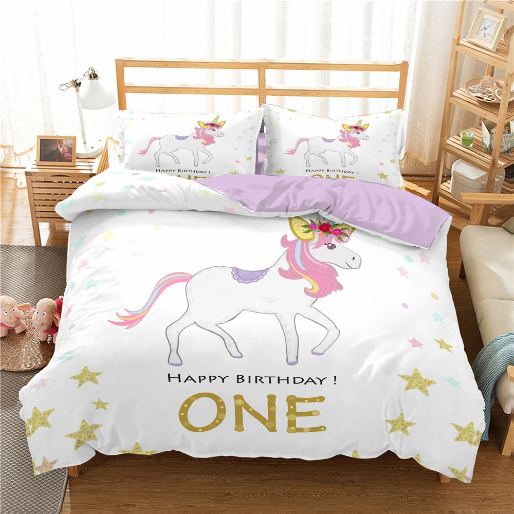 

2/3pcs Bedspread Home Children Bedding Sets Gifts Unicorn And Colorful Horse Printing Duvet Cover Sets For Kids Girls
