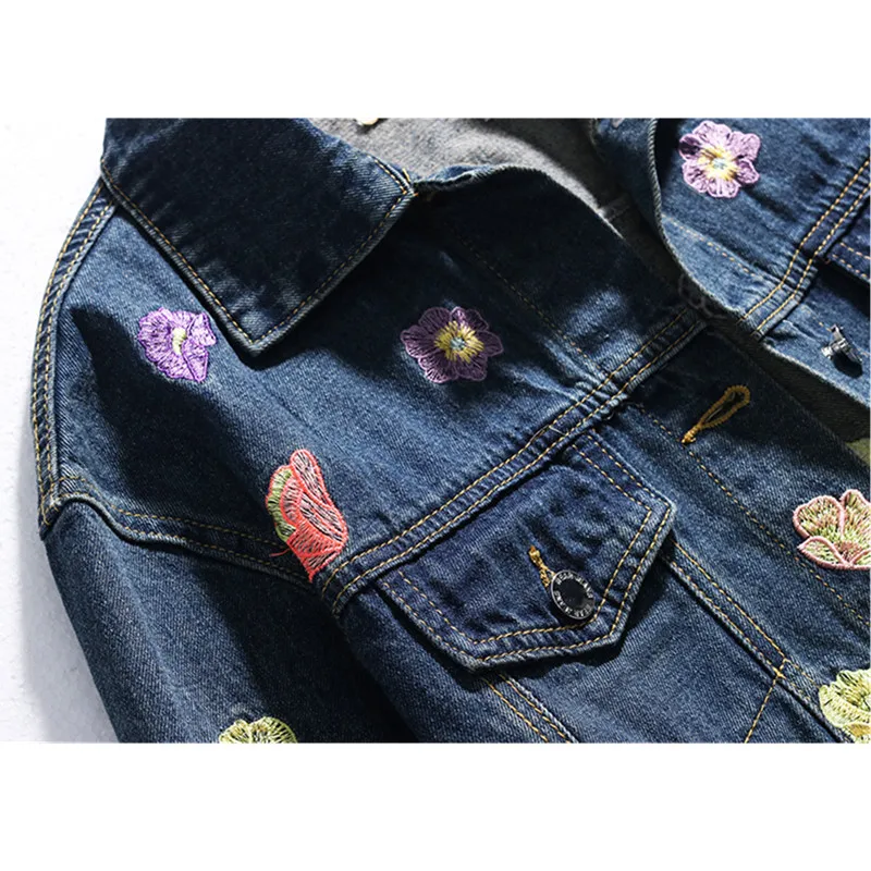 Весенняя Новинка джинсовая куртка с вышитыми цветами женская верхняя одежда