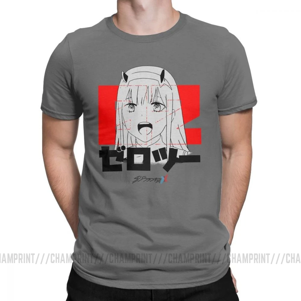 Darling In The Franxx Zero Two аниме футболка "Манга" человек короткий рукав стильная футболка с круглым вырезом Топы из чистого хлопка Графические футболки - Цвет: Темно-серый