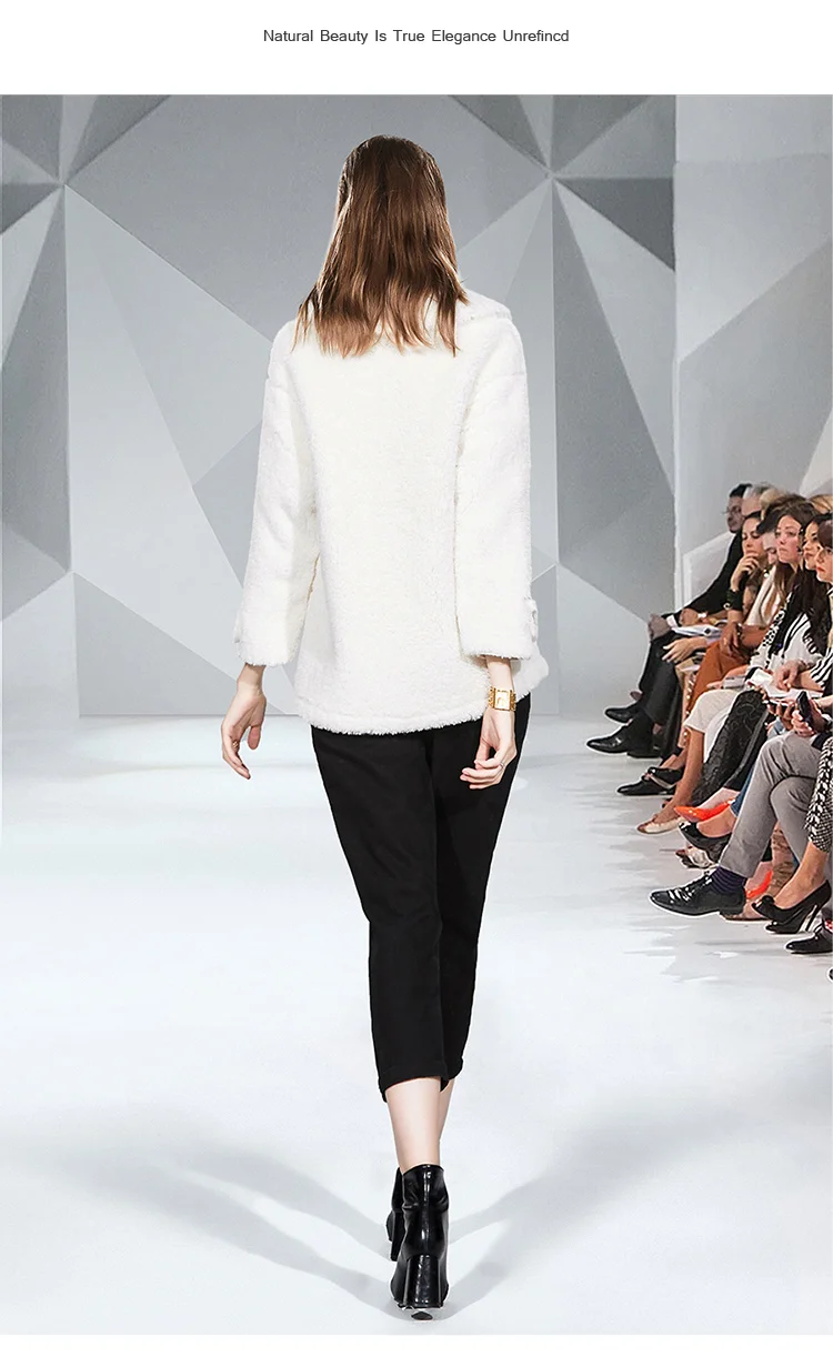 Модная розовая белая шерстяная Женская двубортная короткая куртка с длинным