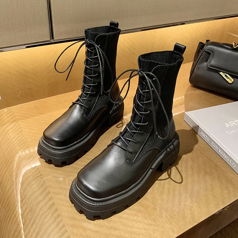 

Women Chunky Heel Ankle Boots Woman Shoes Autumn Brand Designer Chelsea Boots Female Platform Boots Lasdies Fashion