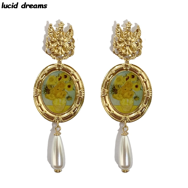 Золото Ретро стиль кошачий глаз модные серьги для женщин в стиле барокко Стиль