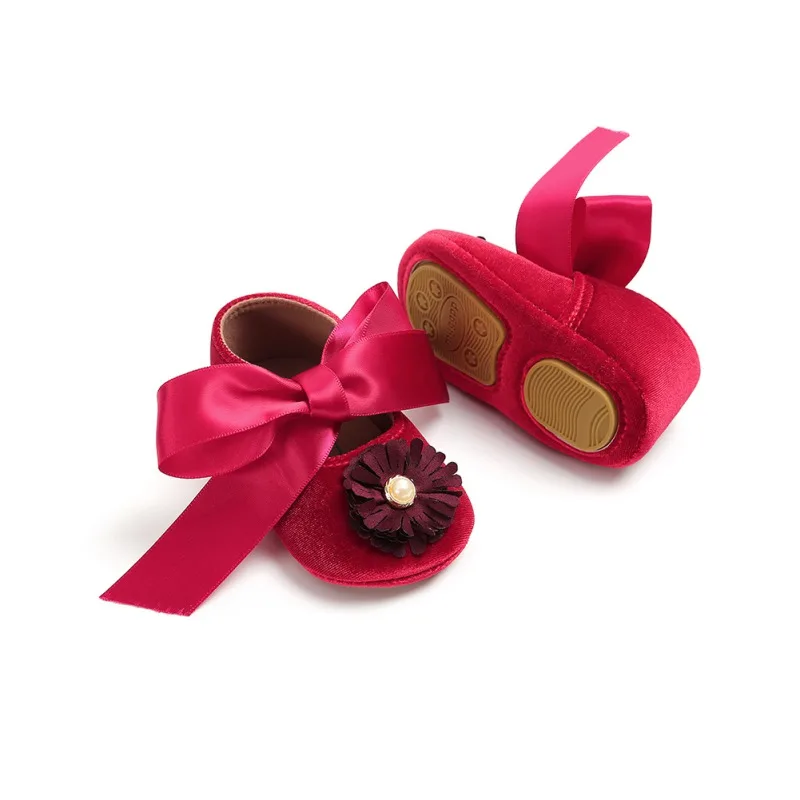 

Cute Bow Lace up Princess Shoes For Baby Girls Infant Toddler Flower Style First Walkers Baby Indoor Crib Shoes