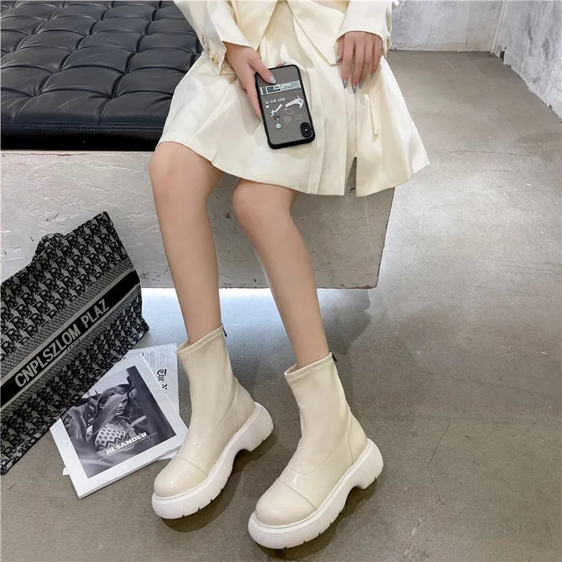 2021 winter women's ankle boots black office ladies shoes round toe mid-heel short boots plush keep warm botas mujer