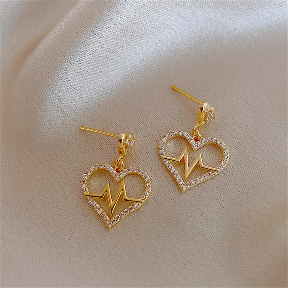 

100% Real 925 Sterling Silver Fashion Heart-shaped Piercing Drop Earrings for Women 2020 Trend Fine Jewelry Female New Year Gift
