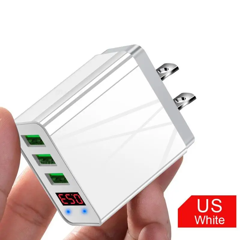 White US Plug 3 порта QC3.0 USB зарядное устройство адаптер Светодиодный дисплей напряжения мобильный телефон путешествия стены цифровой быстрой зарядки для iPhone X samsung S10 - Цвет: White US Plug