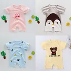 Комбинезон для мальчиков и девочек, из 100% натурального хлопка, с короткими рукавами, с героями мультфильмов, Одежда для новорожденных