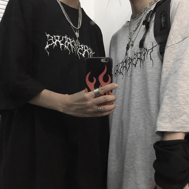 

Harajuku Loose Oversize T Shirt Punk Letter Gothic Print Short Sleeve Women Black Streetwear vintage clothing dropshipping tops