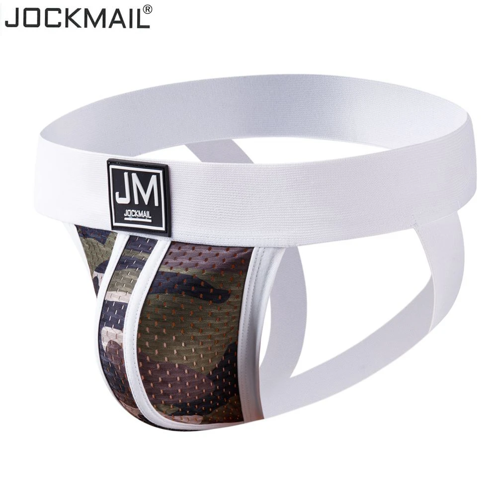 JOCKMAIL Mens Athletic Supporter Mesh Breathable Jockstrap Elastic Waistband Gay Underwear Sexy Camouflage Thong 5 pieces/ Pack