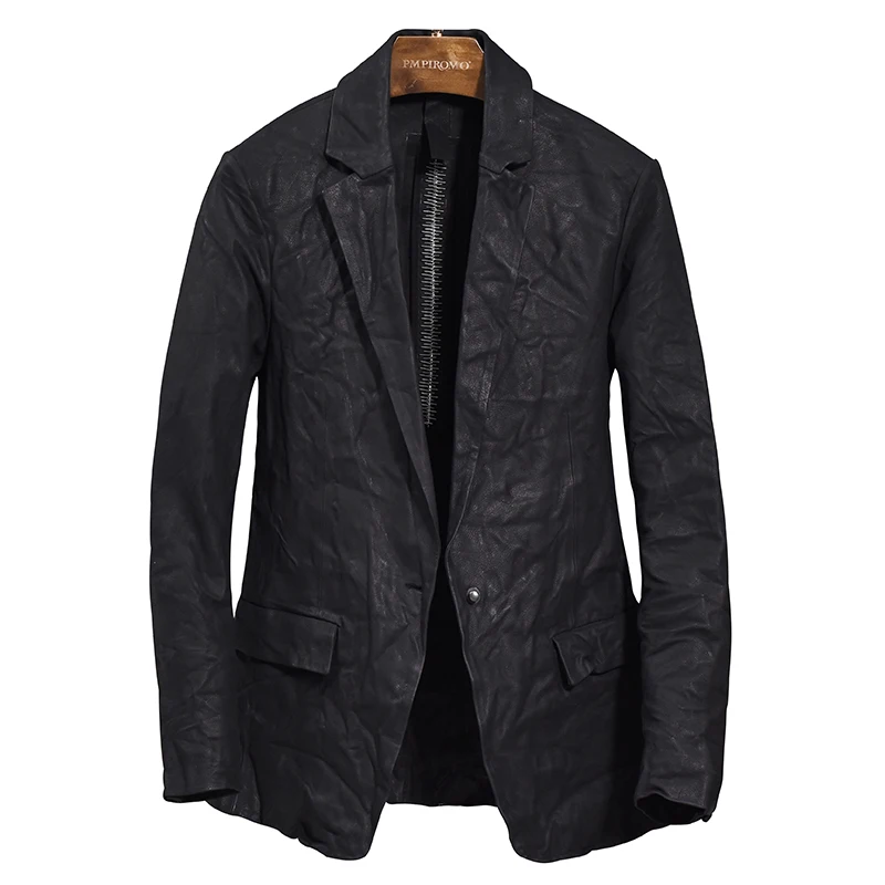 Мужской блейзер с одной пуговицей winkle приталенный пиджак из натуральной кожи