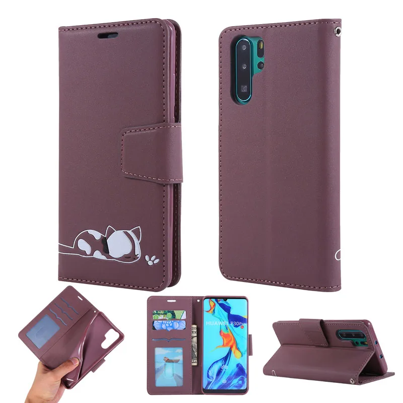 Чехол из искусственной кожи с котом для huawei P30Pro P20 P30lite y7 y6 откидная карта с ремешком для Honor 10lite