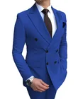Синие мужские костюмы из 2 предметов, облегающие повседневные деловые смокинги для шафера с отворотом, Свадебный костюм, Блейзер, брюки, мужская одежда