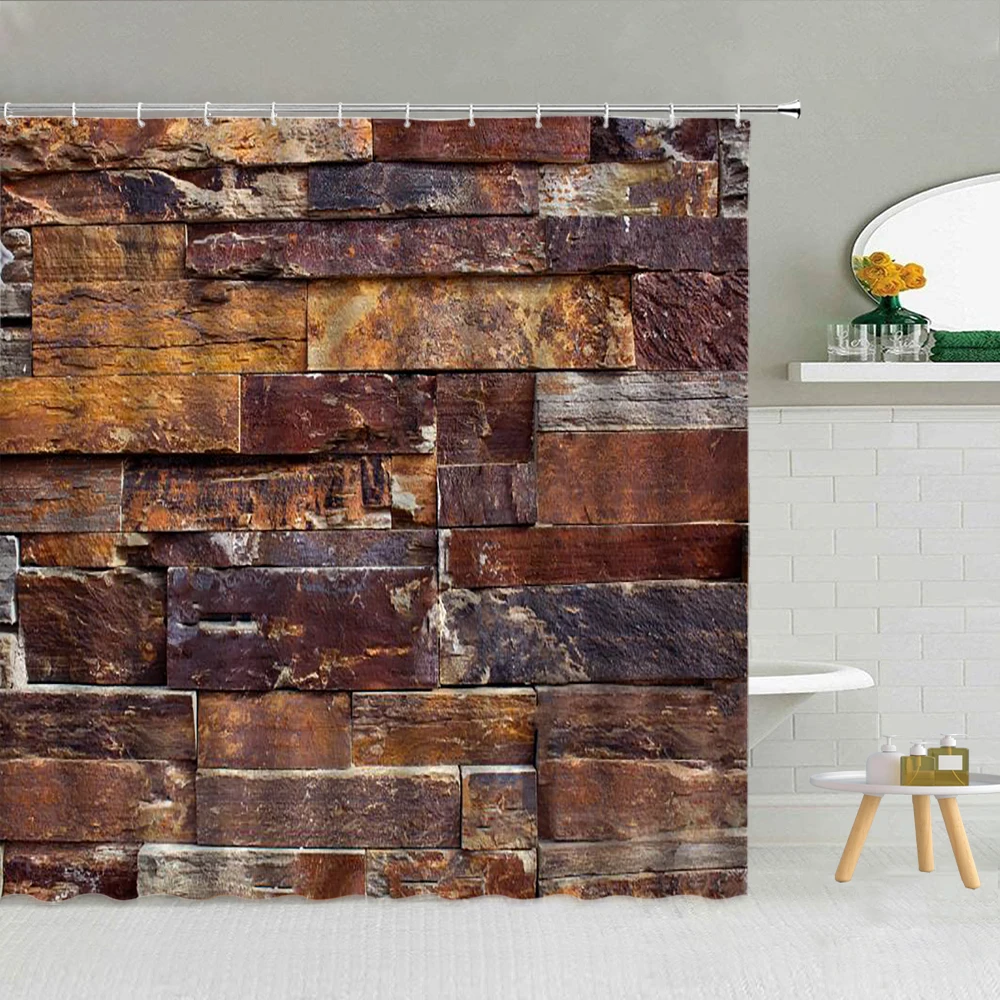 

Shower Curtain Stone Brick Cobblestone Background Wall Waterproof Polyester Fabric High Quality Bath Screen Home Decor With Hook