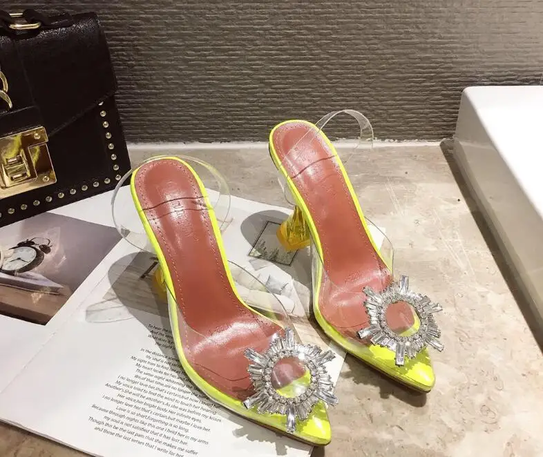 New style slippers with 7CM women flip flop rhinestone pointed transparent heel fashion wild durable sandals | Обувь