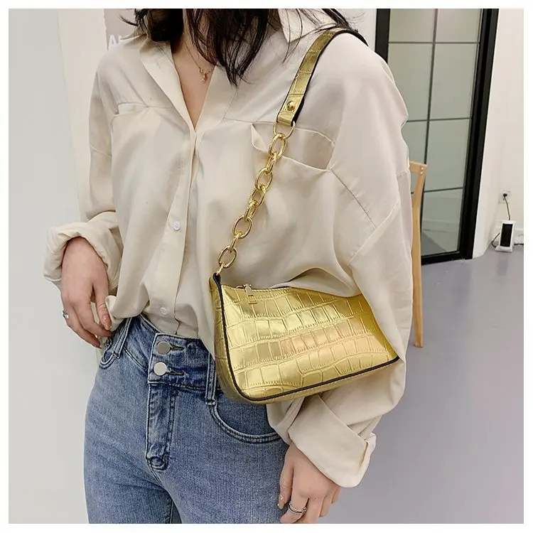 

Fashion Retro Alligator Pattern Women Handbag PU Leather Casual Totes Shoulder Bags Female Elegant Solid Color Chain Totes