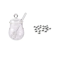1 pcs honey jar with and lid beehive honey syrup container 60pcs ant shape fruit fork snack cake dessert tableware