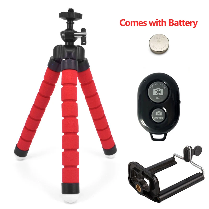 Red with 2 Держатель штатива с Bluetooth дистанционным затвором для iPhone Xiaomi huawei камера штатив держатель телефона клип стенд - Цвет: Red with 2