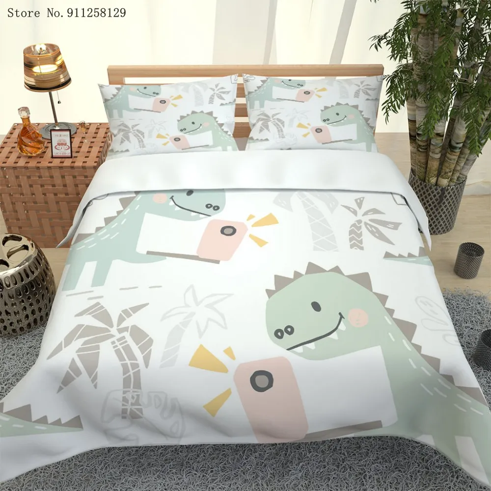 

2/3 Pieces Dinosaur Taking Pictures Bedding Sets 3D Print Cartoon Duvet Cover Set Single Queen Bed Quilt Cover Set Pillowcase