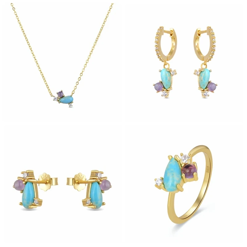 

CANNER Earrings For Women 100% Real Silver 925 Earrings 2021 Trend Turquoise Suit Ear Clip Jewelry Set Pendientes Mujer Aretes
